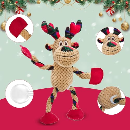 Christmas Squeaky Dog Toys, Stuffed Large Dog Toys to Keep Them Busy, Interactive Plush Chew Toys with Crinkle Paper, Tough Pet Animal Toys for Small Medium Large (Elk) - color: Red A