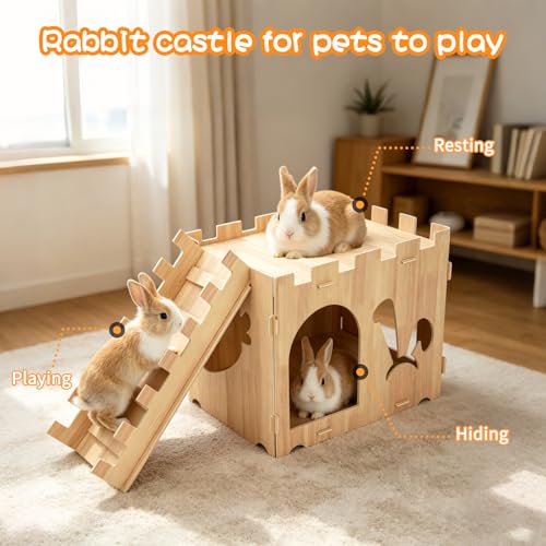 BWOGUE XL Wooden Rabbit Hideout Castle, Bunny House Wood for Small Animals - style: Modern