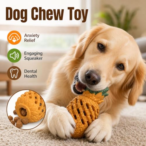 Pineapple Dog Chew Toy, Natural Rubber Treat Dispensing Puzzle Toy with Pineapple Scent, Dental Chew for Aggressive Chewers, Boredom Buster for Teething Puppies & Small Medium Large Dogs, 4 Sizes - color: L Yellow