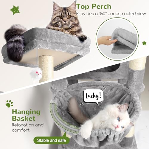 Globlazer Extra Large Cat Tower for Big Cats 20 lbs, 81in, F81, Light Grey - color: Light Grey