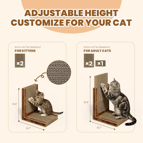 Deluxe Replaceable Cardboard Cat Scratcher, Easy Assembly & 3-Second Swap, Adjustable Height (16.9” or 23.6”) with 2 Full Pad Sets, Ultimate Value Bundle - size: 2 Full Pad Set+Reusable Frame