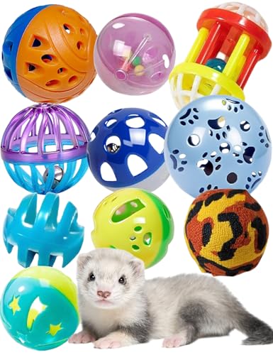 10 Pack Hollow Plastic Play Balls, Assorted Shapes for Ferrets - size: 1.5'' - 2.7''