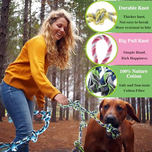 Rope Toy for Dogs, 2 Pack Large Dog Rope Toys for Aggressive Chewers, Heavy Duty Dog Toys for Large Medium Breed, Indestructible Tough Rope Chew Toys Tug of War Dog Toy Teeth Cleaning - color: 2pcs blue green