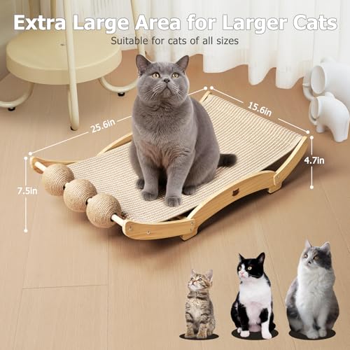 3 in 1 Sisal Cat Scratcher Bed, Solid Pine Cat Scratcher with Balls,Natural - color: Natural, size: Extra Large