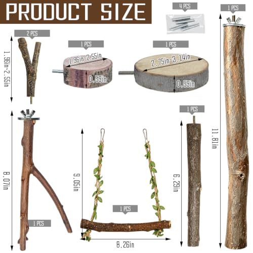 Bird Perch Swing for Cage Accessories - Natural Wood Parrot Perch for Parakeet Budgie Cockatiel Toys