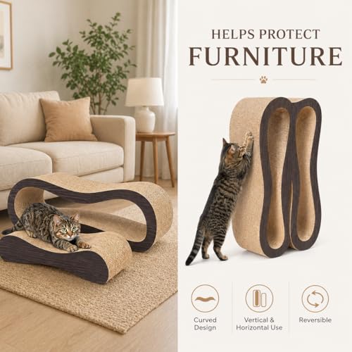 2 in 1 Cat Scratcher Cardboard Lounge Bed, Cat Scratching Post, Durable Board Pads Prevents Furniture Damage,Large,Brown - color: 2 IN 1 Large Brown