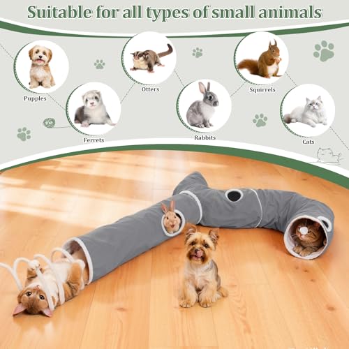 Ownpets 2-in-1 Cat Tunnel Large Lollipop 12" D Collapsible Cave Plush, Grey - color: Grey