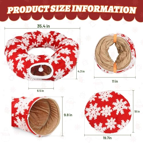 Cat Tunnel Christmas Tree Skirt, Foldable Peekaboo Donut Cave Bed - color: Red