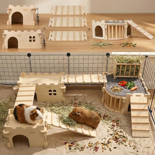 Natural Wood Chinchilla House with Ladder and Hay Feeder - size: Extra Large Assembly Style
