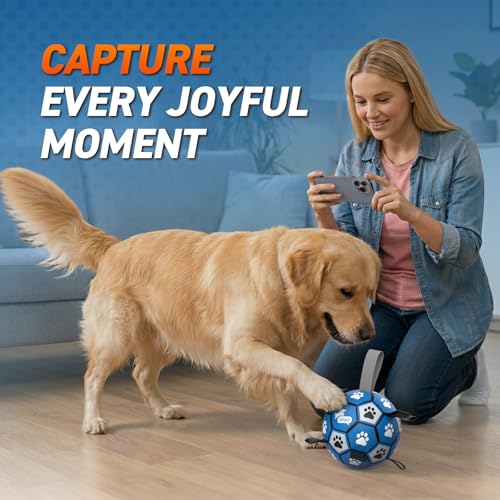 QDAN Dog Ropes Toys, Soccer Ball with Straps, Tug of Toy, Dog Birthday Toy - color: Blue Gray, size: Large Size 3 (8 Inch)
