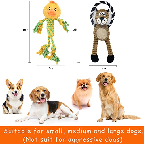 Duck Rope Dog Toy, Plush Lion Squeaky Dog Toy, 2 Pack - color: Yellow & Coffee