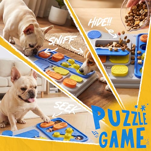 Dog Puzzle Toy, Dog Enrichment Toys, Level 1 Interactive Treat Dispensing Toy for Dogs, Slow Feeder for Mental Stimulation, Non-Slip Base, Detachable Easy-Clean Tray, Blue - color: Blue