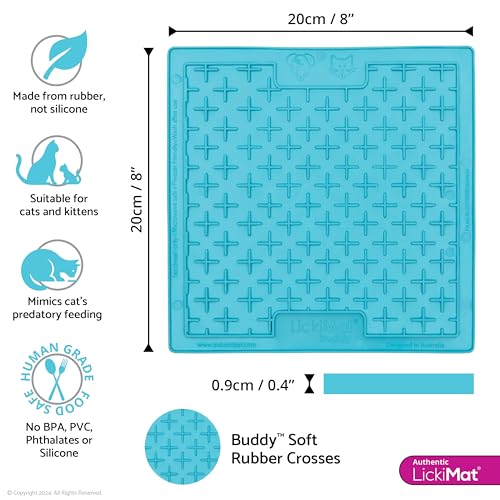 LickiMat Classic Buddy, Cat Slow Feeder Lick Mat, Boredom Anxiety Reducer; Perfect for Food, Treats, Yogurt, or Peanut Butter. Fun Alternative to a Slow Feed Cat Bowl or Dish, Turquoise - color: Turquoise
