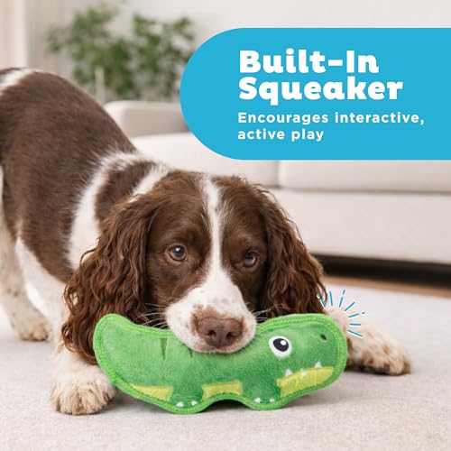 Outward Hound Tough Skinz Dog Toy, Durable Plush with 2X Lining, No Stuffing, Jumbo Squeaker, Alligator, 9.5" - color: Alligator Green, size: Medium
