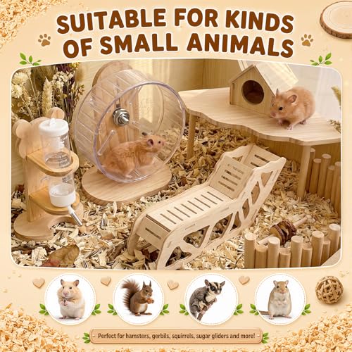 Novabright 5 Pcs Hamster Wooden Cage Accessories Hideout Wheels Platform - style: Basic Play Set