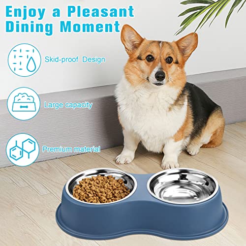 Epetslove Stainless Steel Dog Bowls Double Non-Slip Dog Water and Food Bowl - color: 5.Blue, size: Medium-18oz