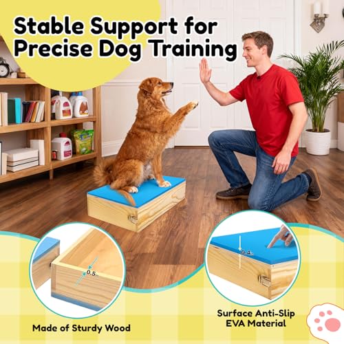 2 PCS Connectable Wooden Dog Training Platform Non-Skid Dog Place Boards with Foaming Surface Puppy Agility Training Equipment for Small and Medium Dogs