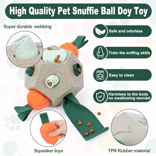 Dog Snuffle Ball - Upgrade Ball Interactive Puzzle Dog Toys, Foraging Truffle Pads Puppy Snack Dispenser Slow Feeder Suitable for Any Size Pet with Squeaky Carrot Toys (Apricot) - color: Apricot