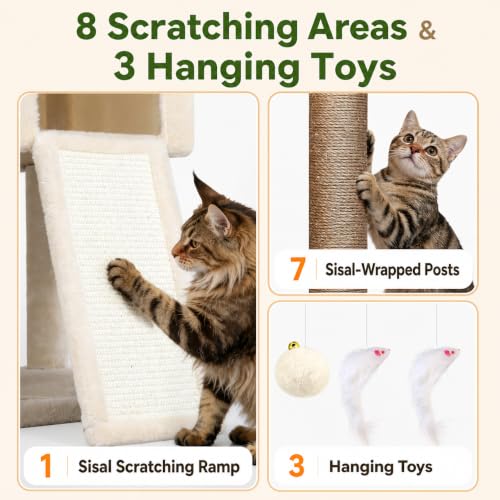 Globlazer Extra Tall Cat Tree for Large Cats, Heavy Duty Tower, F83C - color: Beige