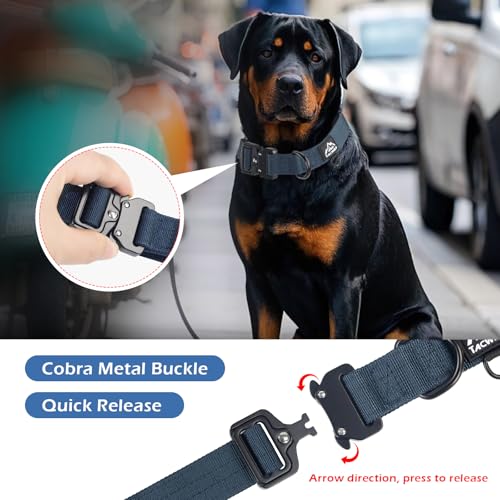 Dog Collar for Large Medium Dogs Heavy Duty Nylon Tactical Training - color: Navy Blue, size: L(1''Width, Fit 14''-20'')