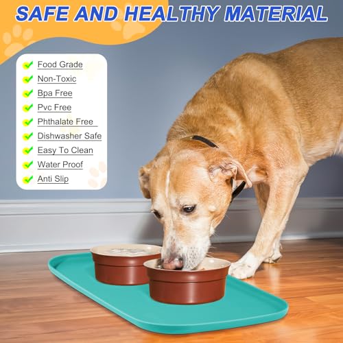 SMILOOL Waterproof Silicone Pet Food Mat with Raised Edge for Dog & Cat - color: Dark Turquoise, size: 24"L x 16"W