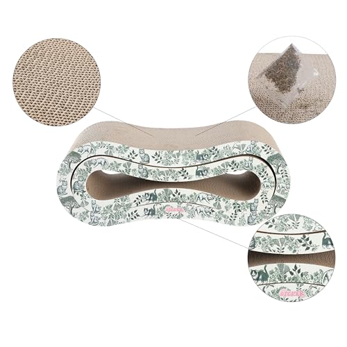 CSR1014F Suvi 26" Modern Cardboard Infinity 2-in-1 Lounge Bed Cat Scratcher with Catnip, Garden Cats - color: Green/Cream