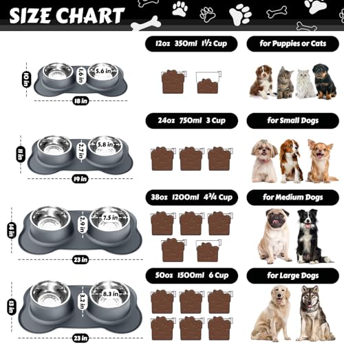 AsFrost Dog Food Bowls Stainless Steel Dog Food and Water Bowl Set, Dog Dishes No Spill Non Slip Silicone Mat, Dog Bowls for Small Medium Size Dogs Cat Puppy Pet Food Feeding Bowls, Grey, 12oz - color: Grey, size: 1½ Cup/12 oz each