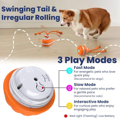 PAWSPIK Rope Runner Interactive Rechargeable Dog Ball Toy, Small