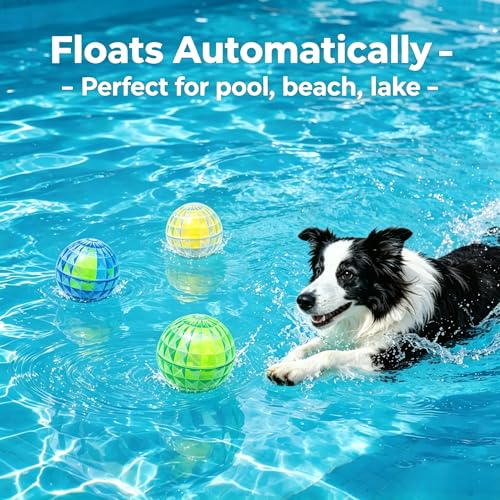 Squeaky Dog Balls 3-Pack, Ball-in-Ball Design with Inner Tennis Ball, Squeeze-to-Squeak TPR Chew Toys, High-Bounce Floating Fetch Balls for Pool Beach Training, Easy-Clean Puppy Teething Toy