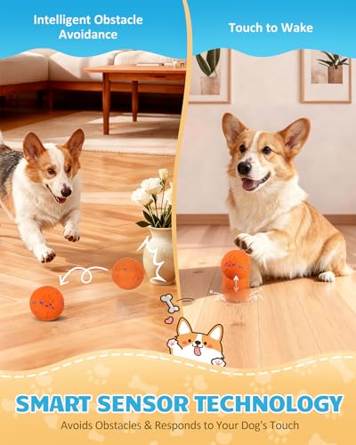 Interactive Dog Ball for Large Dogs, Self Moving Toy with Bouncing & Vibrating, 3.1" Chew-Resistant E-TPU, Indestructible, IPX7 Waterproof, Low Noise, Gift Bag,Dark Orange - color: Dark Orange