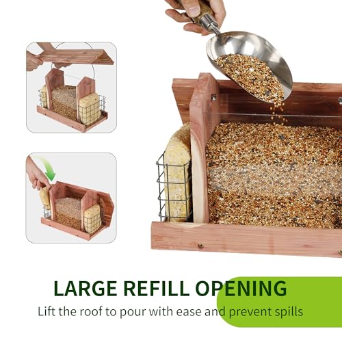 Solution4Patio Squirrel-Proof Cedar Hopper Bird Feeder, Dual Suet Holder - style: Rectangle