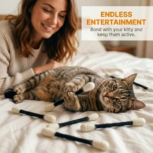 Glaciart One Swabs Cat Toys with Catnip - 6 Pk | Durable for Chew, Cute Cat Toys Interactive Kitty for Boredom, Exercise, & Play | Filled w/Organic Catnip for Anxiety & as Digestive Aid | Gift Idea - color: Black Swabs, size: Regular