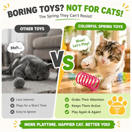 12Pcs Cat Spring Toy Set, Interactive Spiral Pet Play Accessories Pack, for Indoor Outdoor Activity Entertainment Use - color: 3Red,3Blue,3Green,3Yellow, size: 12P