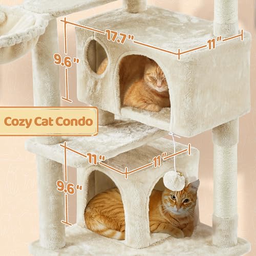 Topeakmart 57 inches Multi-Level Cat Tree Cat Condo with Scratching Posts Kittens Activity Tower Pet Play House Furniture - color: Beige