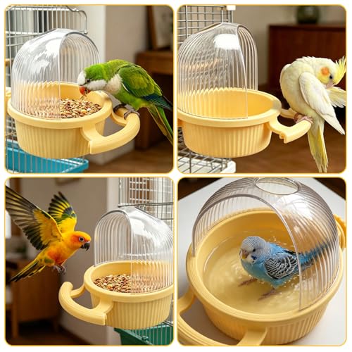 Litewoo No Mess Bird Feeder for Cage Parrot Seed Food Water Bowl (Yellow) - color: Yellow