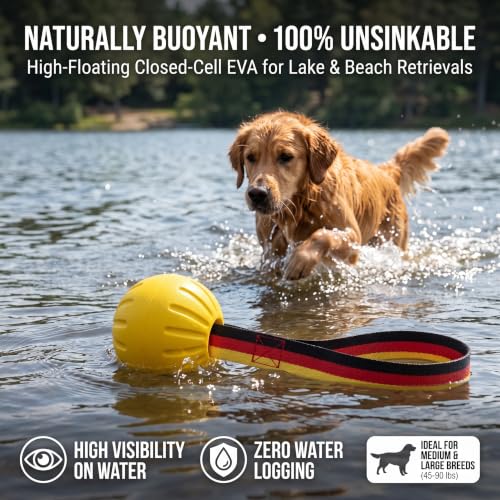 Dog Ball on Strap, Floating EVA Fetch Toy for Large Dogs 45+ lb - size: Large