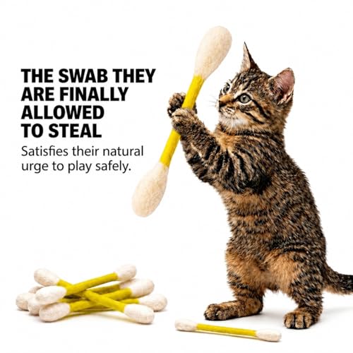 Glaciart One Swabs Cat Toys with Catnip - 6 Pk | Durable for Chew, Cute Cat Toys Interactive Kitty for Boredom, Exercise, & Play | Filled w/Organic Catnip for Anxiety & as Digestive Aid | Gift Idea - color: Yellow Swabs, size: Regular