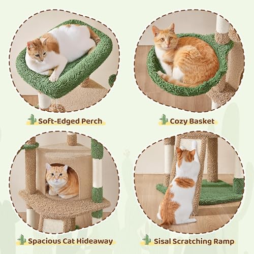 Yaheetech 42in Brown Cactus Cat Tree Tower with Scratching Posts and Condo - color: Brown/Green