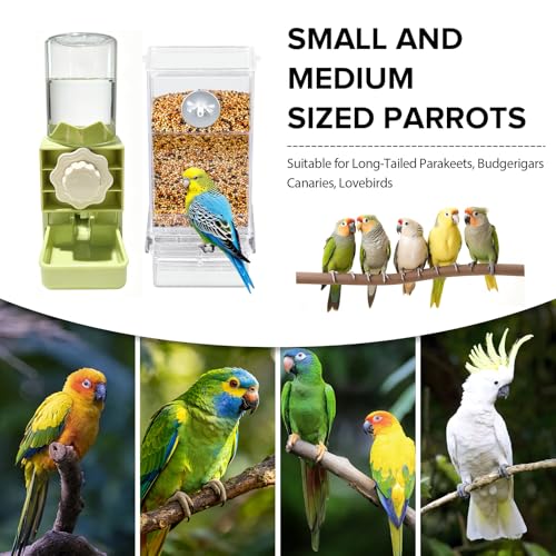 Lemtrflo No Mess Bird Cage Feeder, Automatic Bird Water Dispenser - color: green
