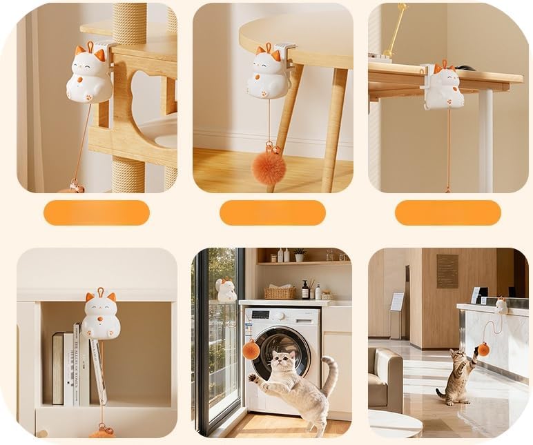 Interactive Hanging Cat Toy for Indoor Cats, Smart Cat Teaser with Flying Butterfly and Bell Ball- Relieve Cat Anxiety, Obesity Hook/Suction/Clip Install- Type-C Charger