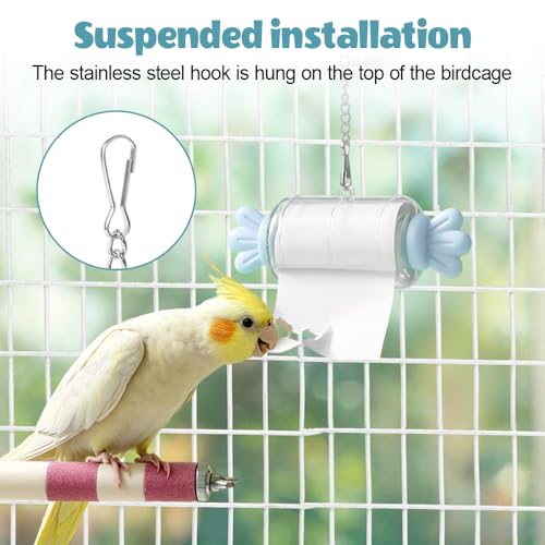 MiOYOOW Parrot Shredding Toy, Bird Foraging Roll Paper Holder with Hanging Chain for Parakeet Cockatiel Conure Lovebird - color: Blue