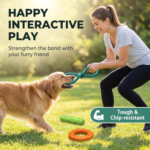 Interactive Multi-Functional Squeaky Dog Toy Set, Tough Rubber Teething Toy