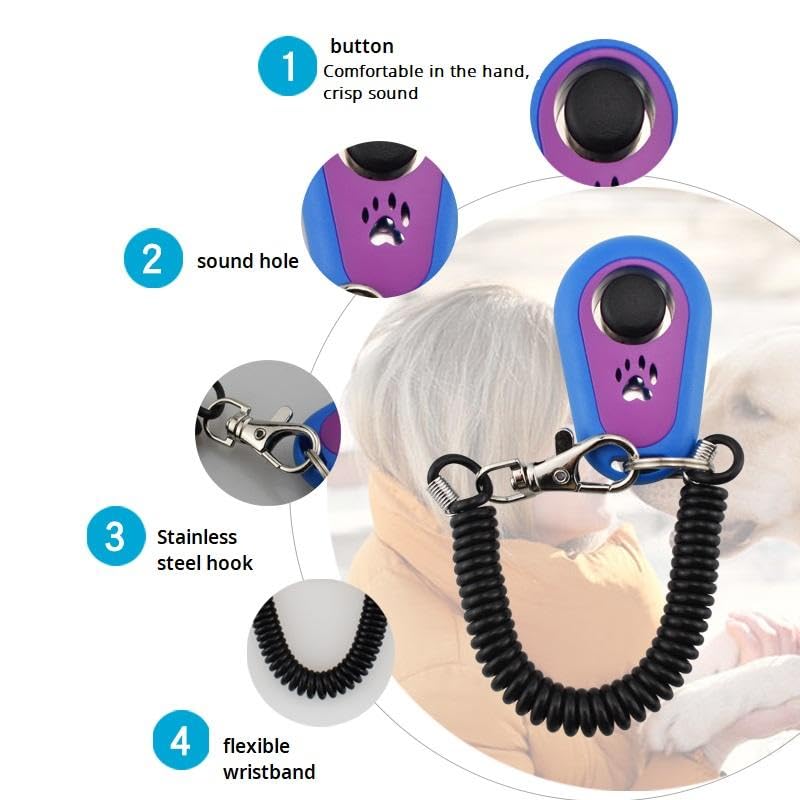 Ruconla Pet Training Clicker with 6 Pack for Dogs/Cats/Horses/Birds or Other Animals - Clickers with Strap for Training
