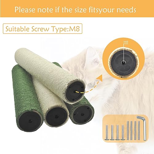 M8 Cat Scratching Post Replacement,4PCS Cat Tree Replacement Post 15.7 in Natural Sisal Kitty Scratcher Refill Poles DIY Scratch Tower Repair Pole for Kittens Furniture Spare Parts - color: 【White】