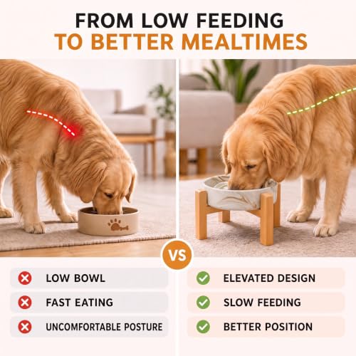 Elevated Ceramic Slow Feeder Dog Bowls Anti-Choking Slow Feeding for Medium& Large Anti-Slip Non-Lead & Toxic Durable Easy to Clean Maze Slow Feeder Bowl（8.66in Marble Brown Stars Pattern） - color: Marble Brown Stars Pattern, size: 3.6Cup