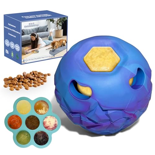 Small Frozen Treat Puzzle Ball, Interactive Fillable Rubber Dog Chew Toy - color: Blue, size: Small