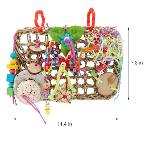 Hypeety Bird Toys Parrot Foraging Toys Bird Chew Toys Parakeet Shredding Seagrass Climbing Mat with Various Toys for Conure, Cockatiel, Lovebird, Parakeet, Budgie (M(Solla Ball)) - color: M(Solla Ball)