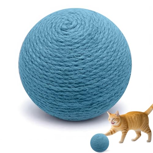 4-Inch Sisal Cat Ball Toy, Interactive Natural Cat Scratching Ball, Perfect Scratcher for Cats' Exercise and Fun (Blue) - color: Blue