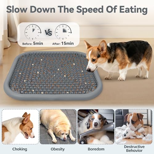Snuffle Mat for Dogs 23.6" x 23.6" Silicone Large Slow Feeder Mat, Grey - color: Grey:23.6"x23.6"