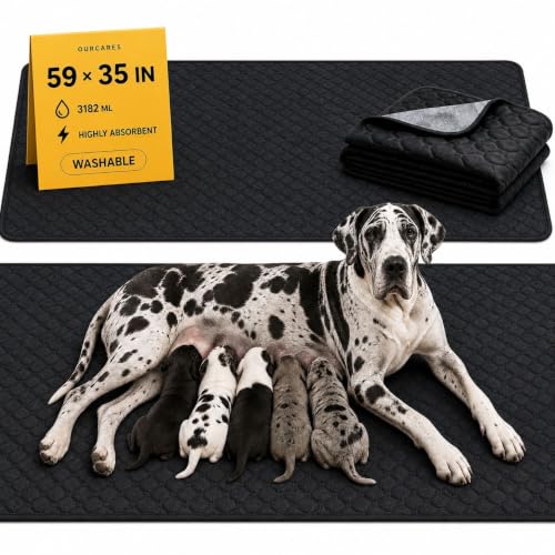 Washable Pee Pads for Dogs, Leak-Proof Reusable, Giant XXL 59x35 - color: Black, size: 59"X35"